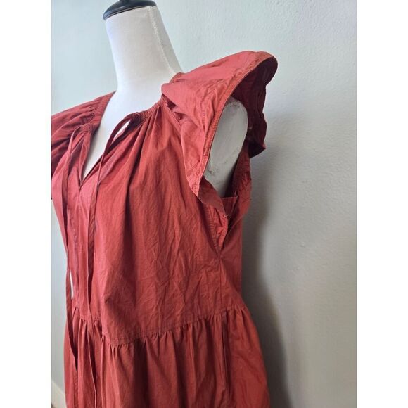 PINCH Rust Red Tiered Ruffle Sleeve Dress L Cotton Cottagecore Boho Lightweight - Picture 2 of 6